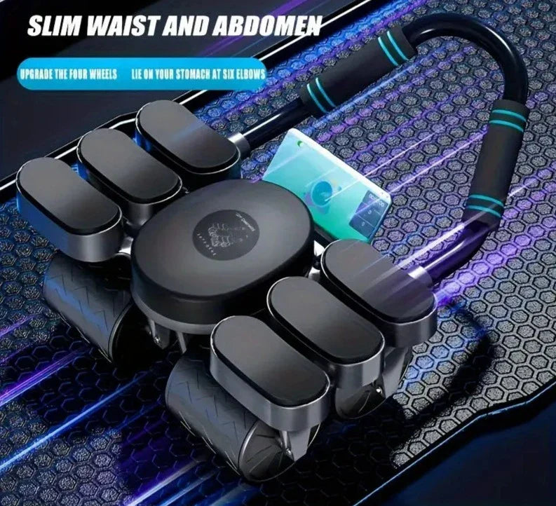 1pc 4-Wheel Abdominal Roller with Automatic Rebound and Elbow Support Pads - Black