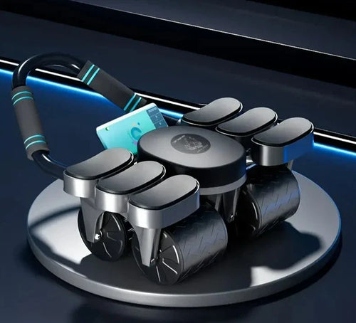 1pc 4-Wheel Abdominal Roller with Automatic Rebound and Elbow Support Pads - Black